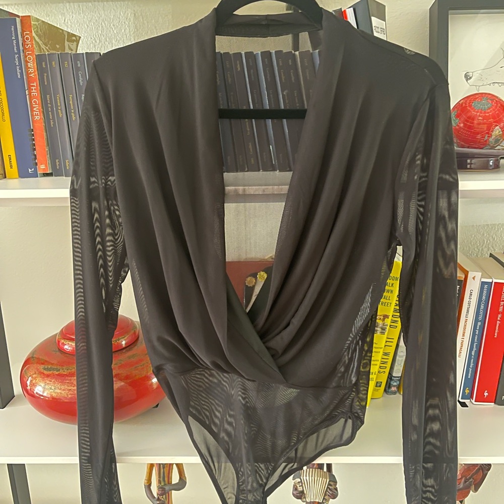 Black Sheer Deep Cut NYE Top